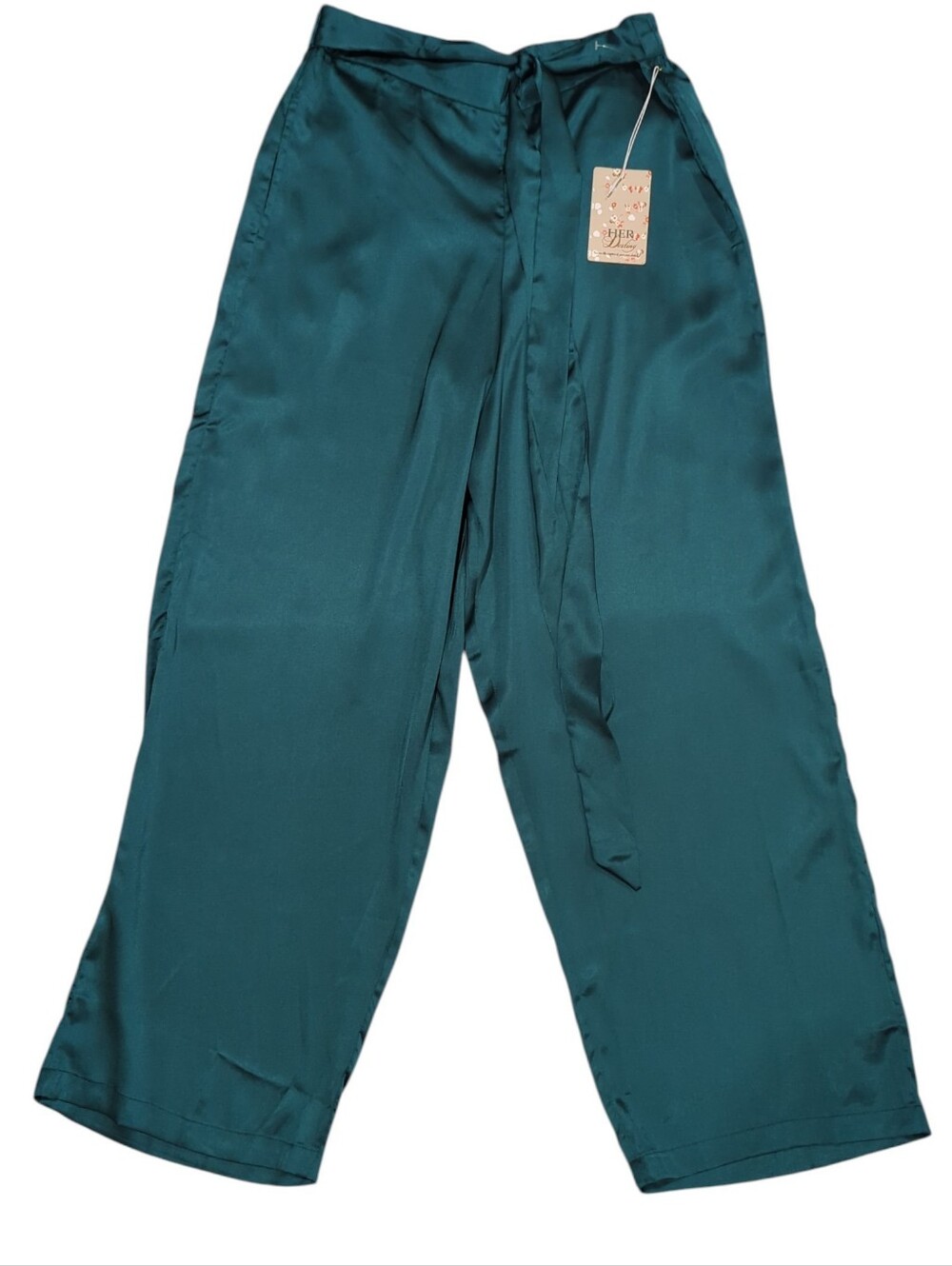 NWT Her Destiny Emerald Green Satin Drawstring Pants - Women's XL Holiday Party